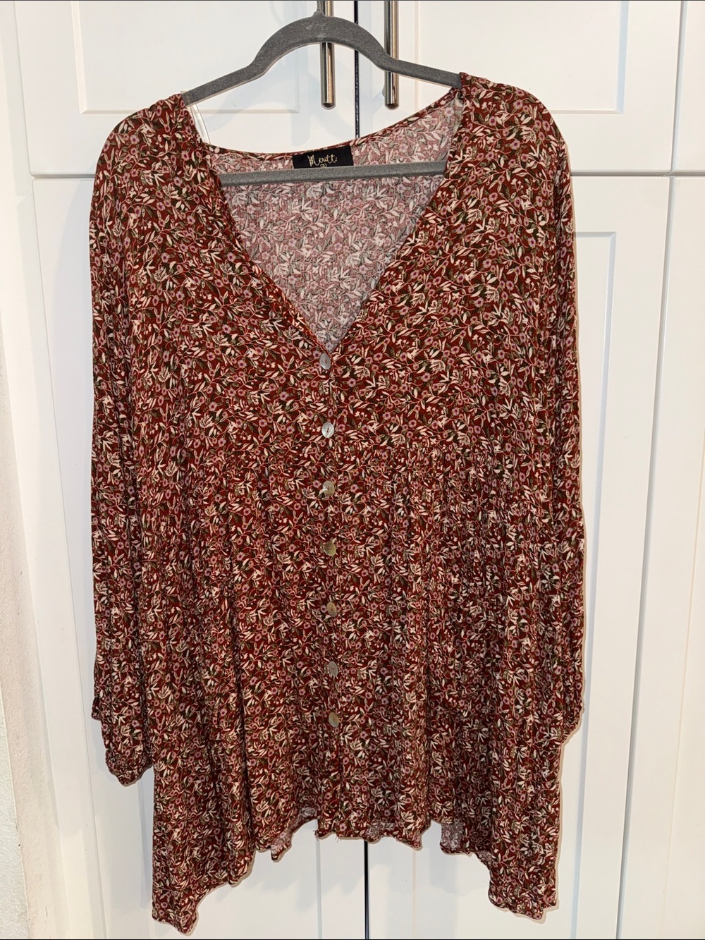 Button-Front Floral Tunic Top in Rust
